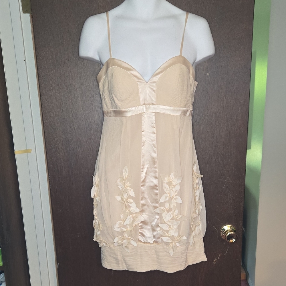 Sue Wong Cream Embroidered Silk Dress